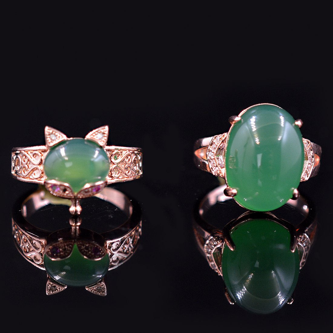 2 Natural Green Agate Rings (1 of 9)