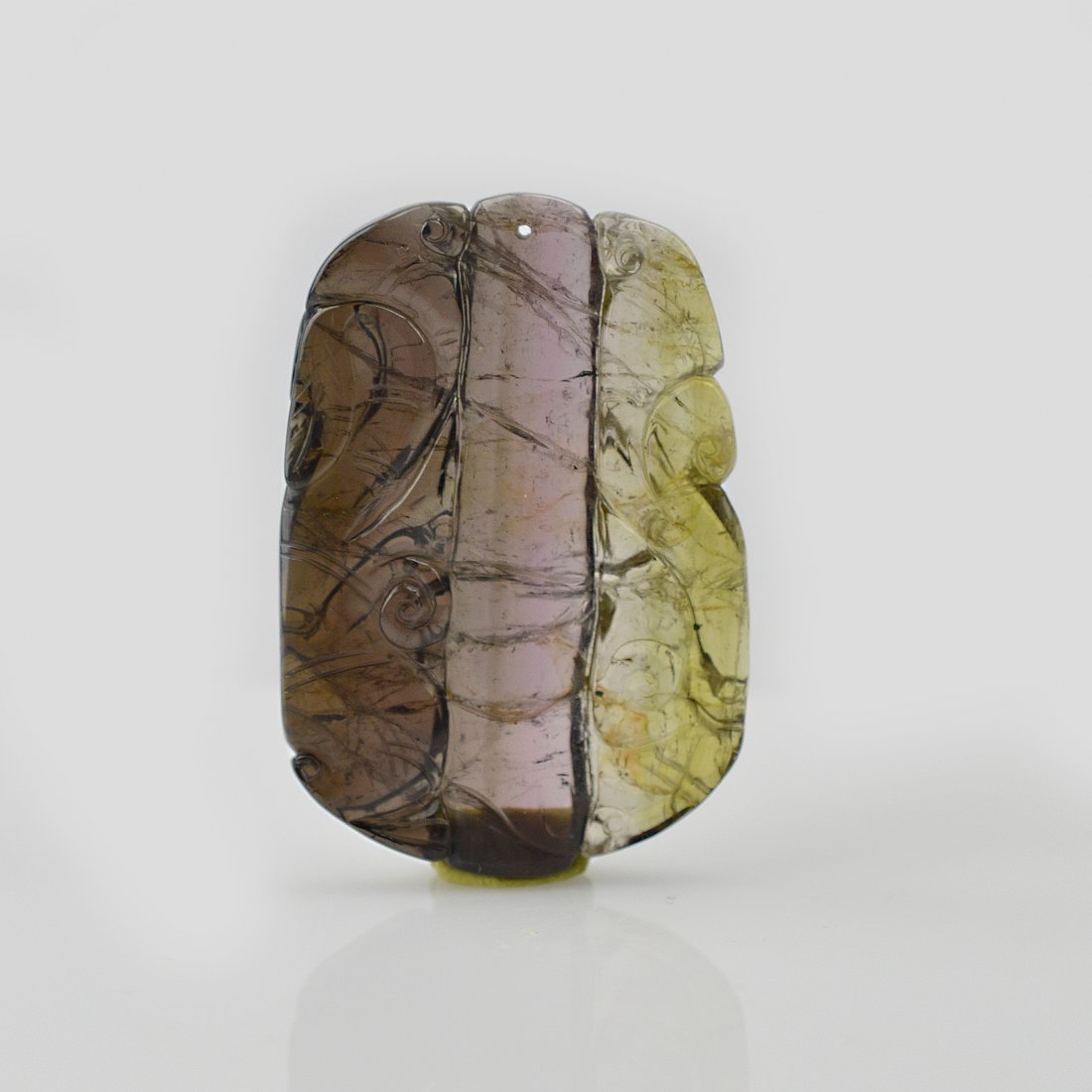 Natural Brazil Watermelon Tourmaline Pendant: A pendant made of natural Brazilian watermelon tourmaline; carving Ling Zhi and bamboo joints; ------ L x 1.250" H x 1.875" W x 0.125" 13.300g