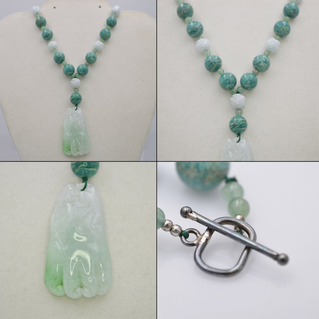 Jade Carved Buddha's Hand Pendant w/Jade Bead Necklace (1 of 9)