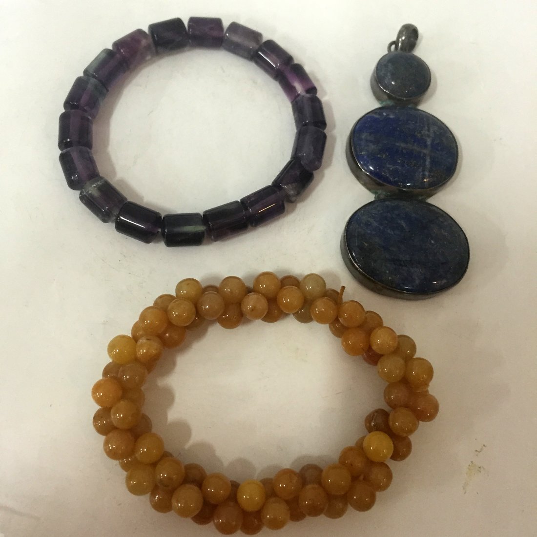 Yellow Jade Bracelet + Lapis Lazuli Pendant + Amethyst (1 of 4)