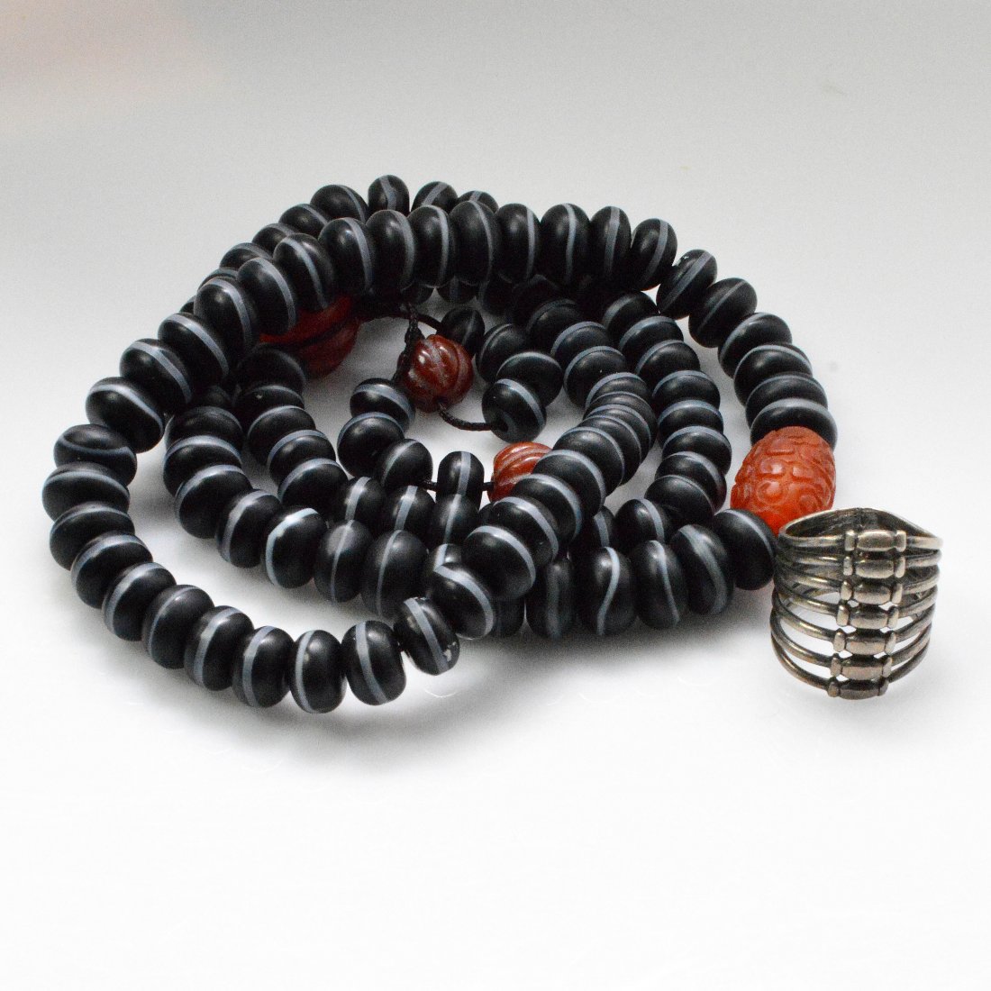 Medicine Buddha Dzi Beads Necklace + Vintage Silver (1 of 8)
