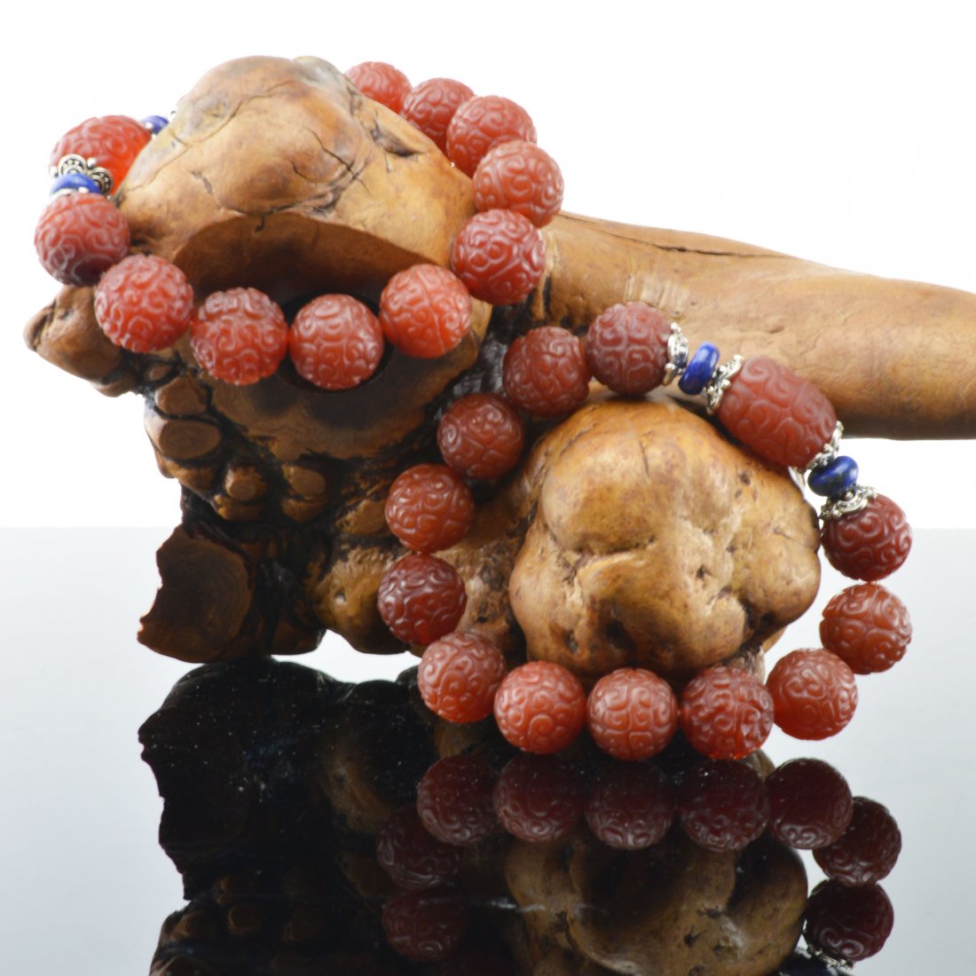 Pair of Nan Hong Agate Carved Bracelets (1 of 4)