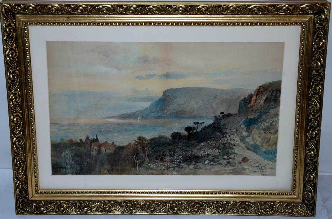 Acquerello raff.veduta di Mentone "tete du chien": Acquerello raff.veduta di Mentone "tete du chien" firmato in basso a sx William Langley cm. 53x32,5