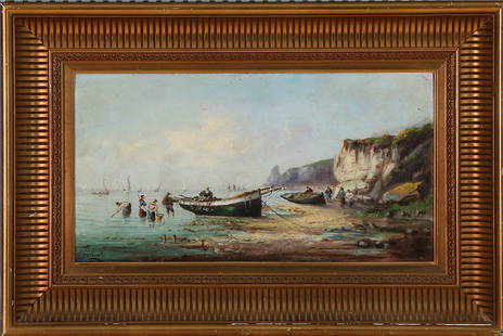 DIPINTO (-) Pierre Julien Gilbert 1783-1860: DIPINTO (-) Pierre Julien Gilbert 1783-1860 olio su tavoletta raff. pescatori cm. 22x41