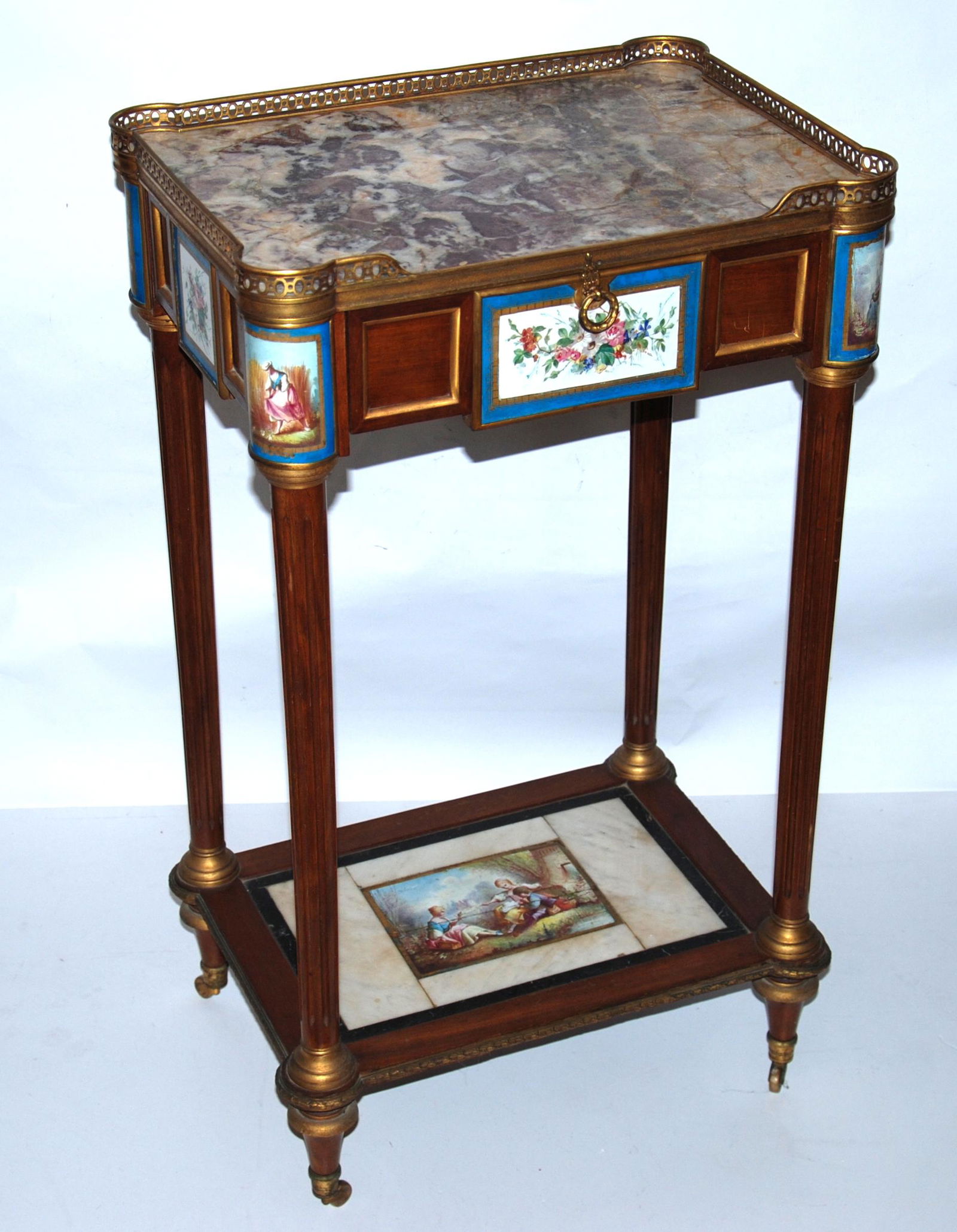 tavolino in mogano piano in marmo, placche in (1 of 1)