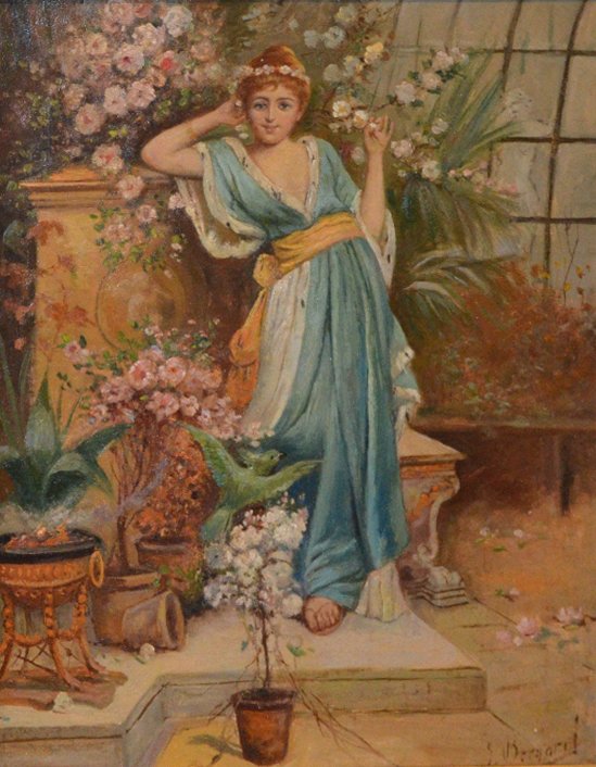 Joseph BERNARD (FRENCH) "Lady among the flowers": Joseph BERNARD (FRENCH 1864-1933) Title: "Lady among the flowers" Date of creation: The end of XIX Century Technique: oil on canvas Dimensions: 50x40 cm. / 19.69x15.75 inch Signed lower right "J.Berna