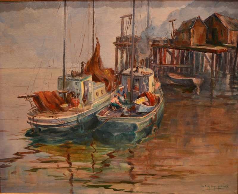 Giragos DER GARABEDIAN (ARMENIAN/AMERICAN) "Seascape: Giragos DER GARABEDIAN (ARMENIAN/AMERICAN 1892-1980) Title: "Seascape with boats" Date of creation: The middle of XX Century Technique: oil on board Dimensions: 60x75 cm / 23.62x29.53 inch This painti