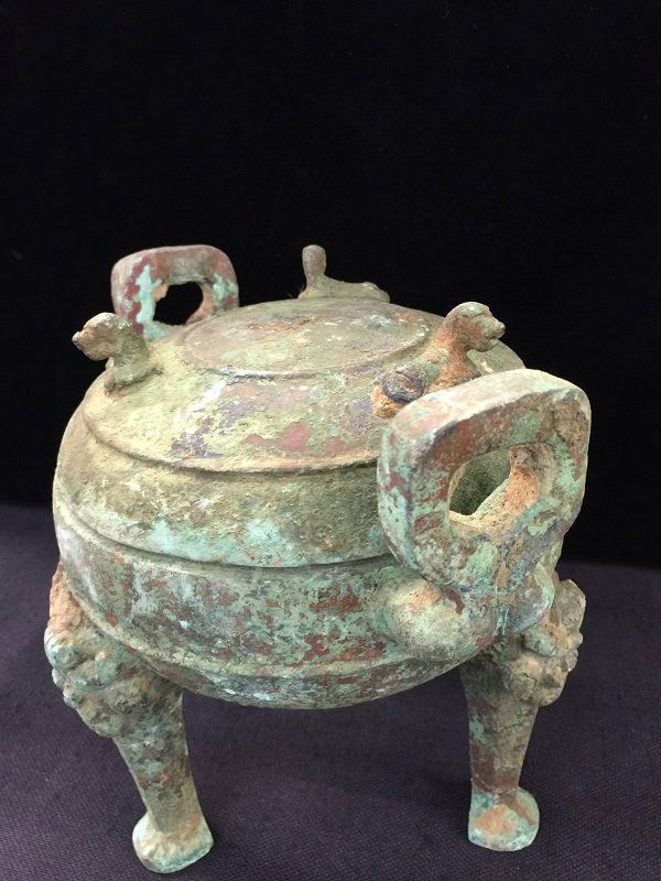 Antique Bronze Tripod Lidded Vessel (1 of 4)
