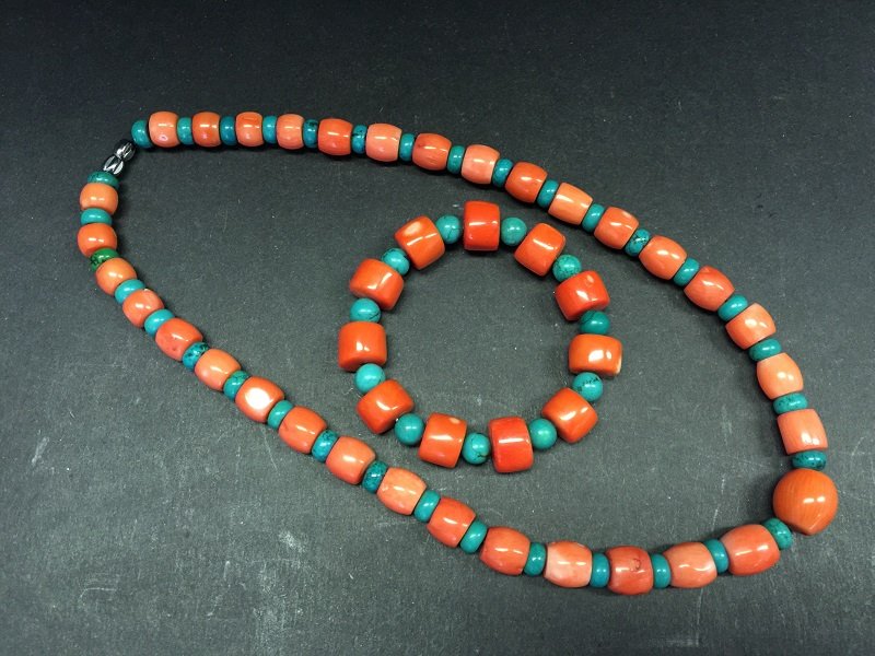 Antique Coral Mixed Turquoises Necklace & Bracelet (1 of 3)