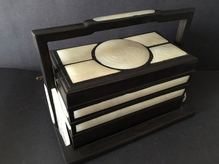 Antique Chinese Zitan Jewelry Box Inlaid Jades (1 of 5)