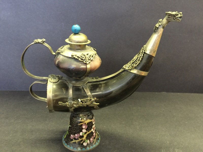 Finely Carved Antique Horn Opium Pot (1 of 5)