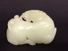 Hetian Jade, a Monkey Riding on Back of Horse: Vintage Hetian Jade with carved Monkey rides on back of horse (马上封侯）that Chinese mean an achievement of career prospects for officers. Size: L8 x H6 x W3.5cmProvenan