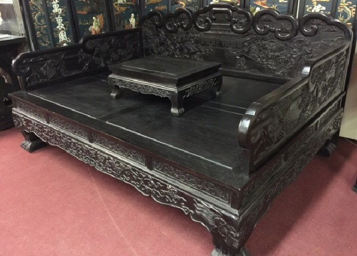 Qing Heitan /or Zitan Opium-Smoking Bed With Carved Art (1 of 9)