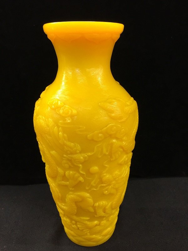 Finely Carved Peking Yellow Glass Dragon Vase (1 of 5)
