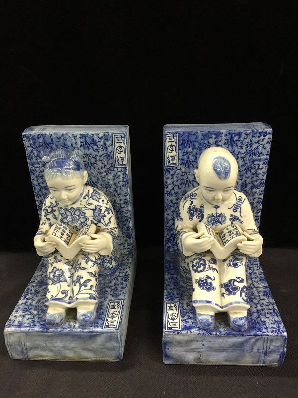 Antique Blue & White Porcelain Boy & Girl Book Divider (1 of 7)