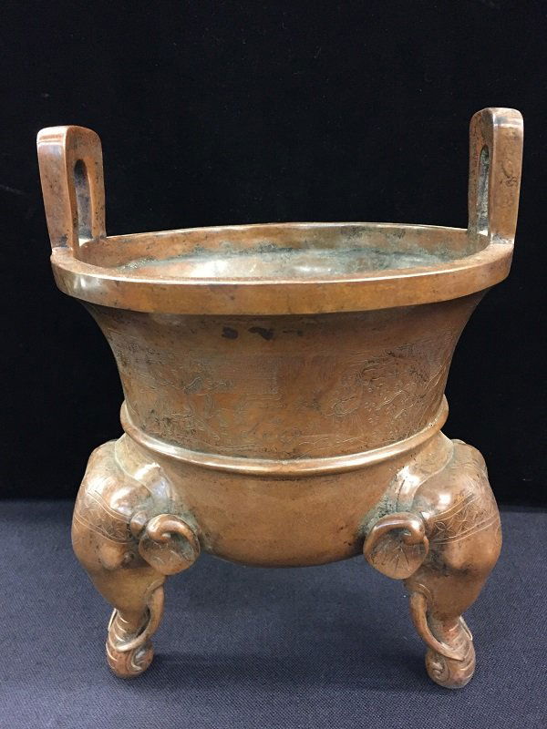 Ming Finely Carved Copper Tripod Censer (1 of 10)