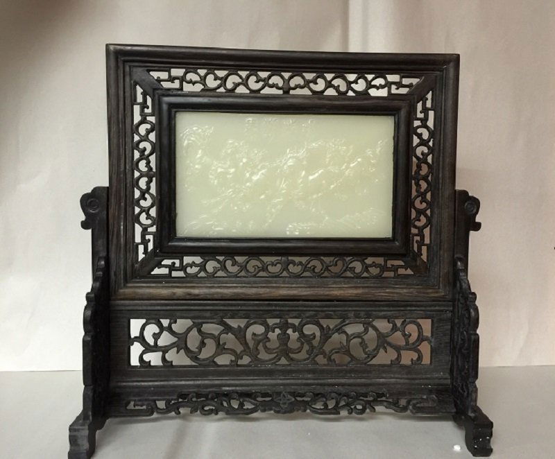 A Nicely Carved White Jade Panel With Wooden Framed (1 of 8)