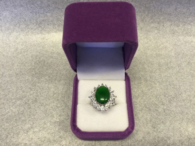 A Nicely Carved Green Jadeite Woman Ring With Diamond (1 of 5)