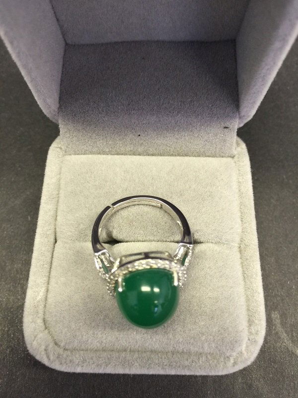 A Finely carved Green Jadeite Platinum Ring (1 of 5)
