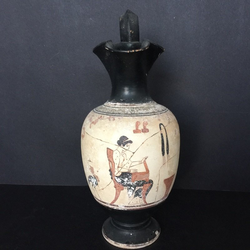 A Rarely Ancient Attic Vase With Pigment Painting: Pottery of ancient Greece, A 480 BC Attic Vase with a beautiful painting (mixtures of pigment and clay) and specific shapes in which is for specific daily uses—storing and transporting wine and food