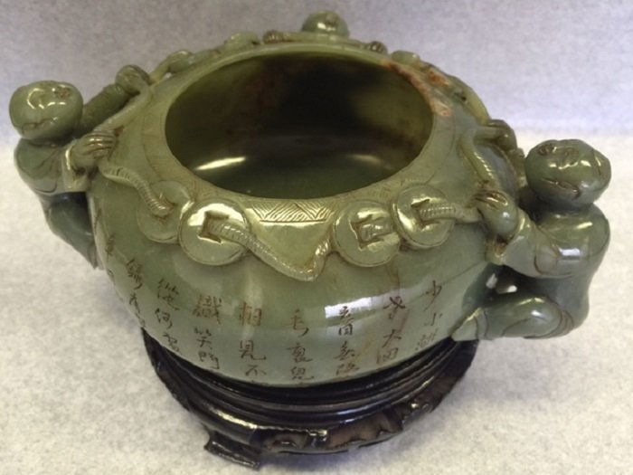 Antique Qing Spinach Jade Brush Washer (1 of 6)