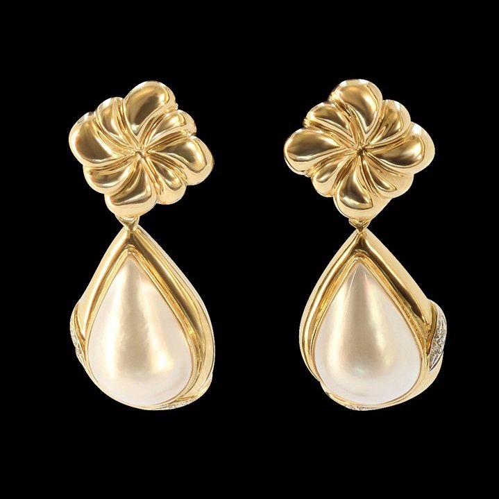 Fine 14K Yellow Gold Earing Inlaid 13MM Natural Pearl (1 of 3)