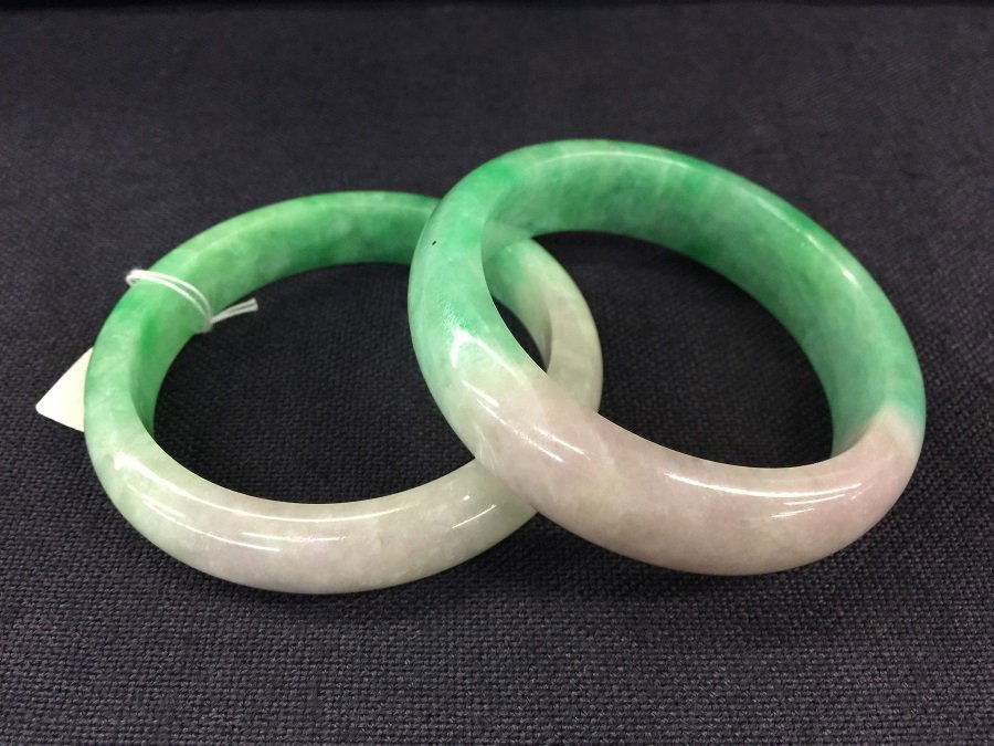 A Fine Pair Of Purple Mixed Green Jade Bangles (1 of 3)