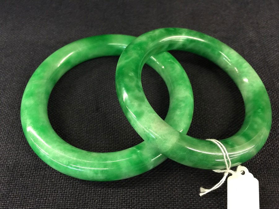 A Nicely Pair Of Green Jadeite Bangles (1 of 3)