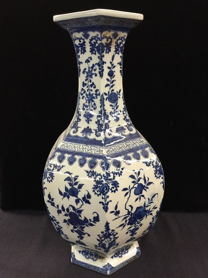 Qing Mark Blue And White Porcelain Hexagonal Vase (1 of 3)