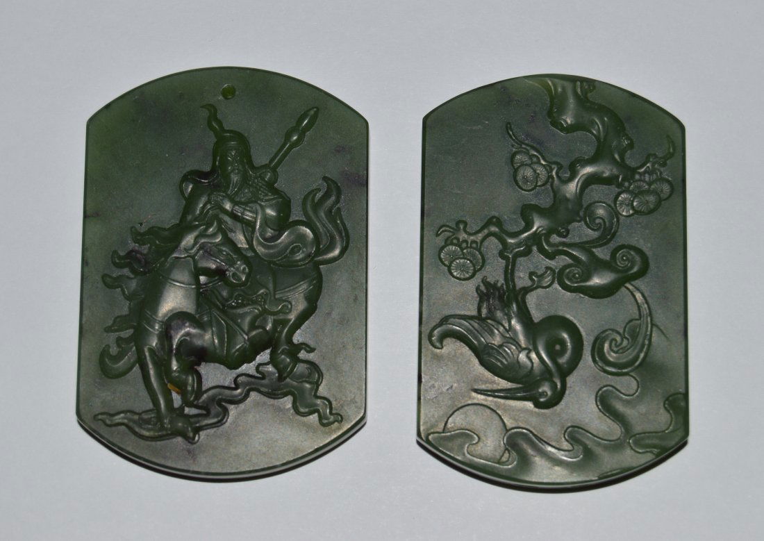 Two Pieces Chinese Carved Spinach Jade (1 of 4)