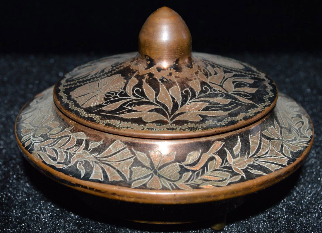 Antique Etching Bronze Covered Jar (1 of 4)