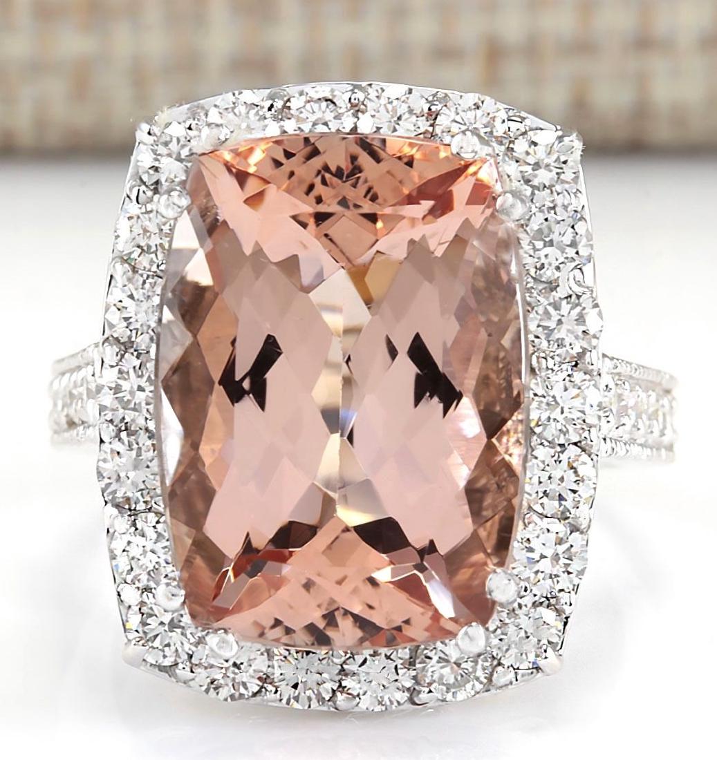 11.92 CTW Natural Morganite And Diamond Ring In 14k: Stamped: 14K Ring Size: 6.25 Total Ring Weight: 9 Grams Diamond Weight: Total natural diamond weight is 1.00carat. SI1-SI2 clarity / G-H color Main Stone Color: Peach Gemstone Weight: Total Natural Mo