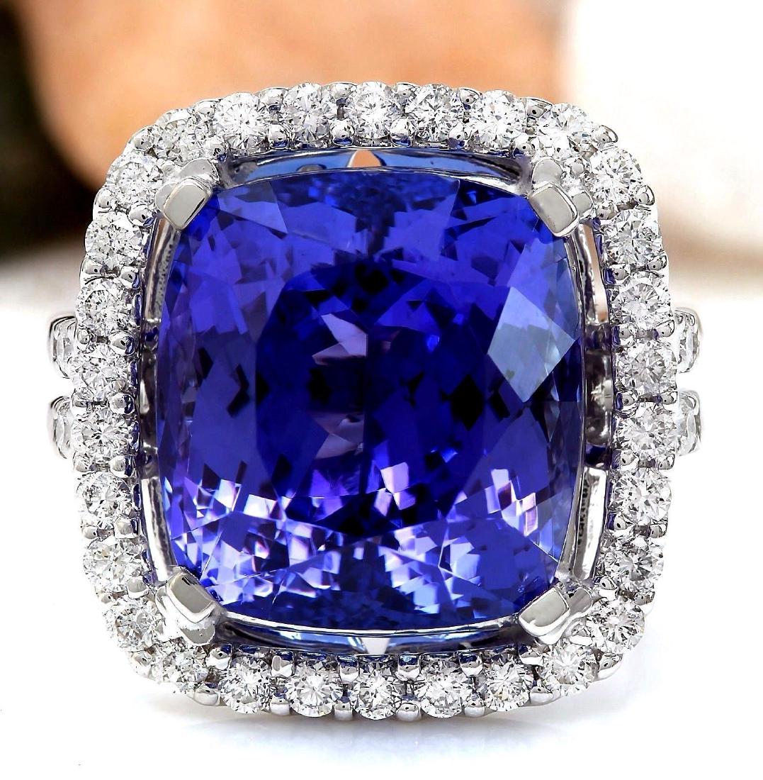 17.14 Carat Natural Tanzanite 18K Solid White Gold: 17.14 Carat Natural Tanzanite 18K Solid White Gold Diamond Ring Item Type: Ring Item Style: Cocktail Material: 18K White Gold Mainstone: Tanzanite Stone Color: Blue Stone Weight: 15.56 Carat Stone Sha