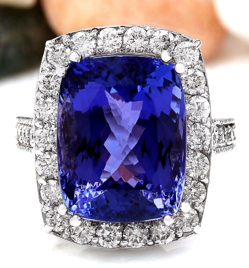 17.53 Carat Natural Tanzanite 18k Solid White Gold: 17.53 Carat Natural Tanzanite 18k Solid White Gold Diamond Ring Item Type: Ring Item Style: Engagement Material: 18k White Gold Mainstone: Tanzanite Stone Color: Blue Stone Weight: 16.03 Carat Stone S