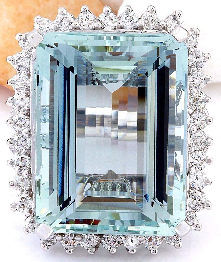 26.28 Carat Natural Aquamarine 18K Solid White Gold: 26.28 Carat Natural Aquamarine 18K Solid White Gold Diamond Ring Item Type: Ring Item Style: Cocktail Material: 18K White Gold Mainstone: Aquamarine Stone Color: Blue Stone Weight: 23.53 Carat Stone S