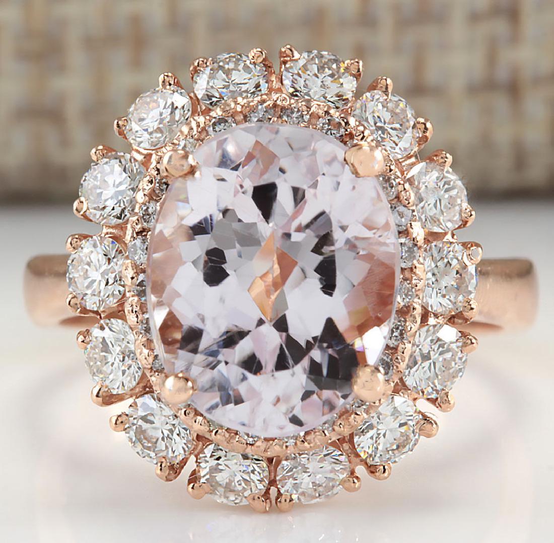 5.66 Carat Natural Morganite And Diamond Ring 18K Solid: Stamped: 18K Ring Size: 6 Total Ring Weight: 5.2 Grams Diamond Weight: Total natural diamond weight is 1.50carat. VS2-SI1 clarity / F-G color Gemstone Weight: Total Natural Morganite Weight is 4.16ctw