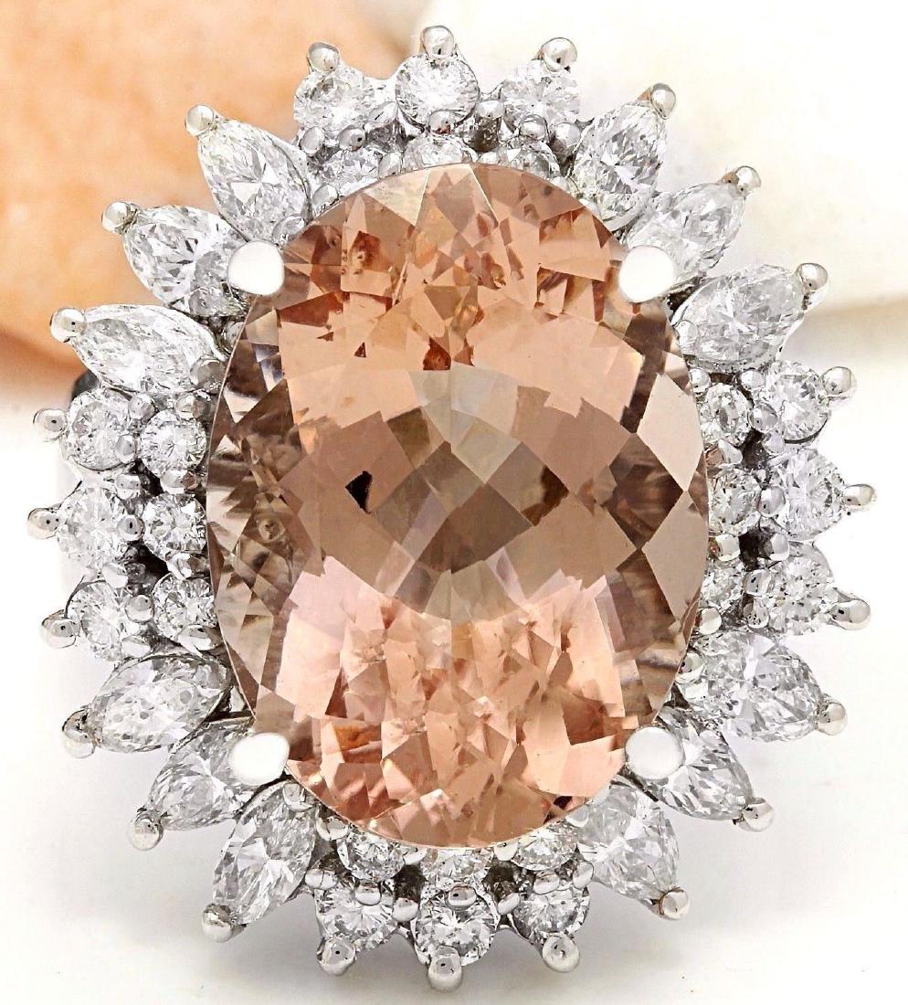 14.61 Carat Natural Morganite 18K Solid White Gold: 14.61 Carat Natural Morganite 18K Solid White Gold Diamond Ring Item Type: Ring Item Style: Cocktail Material: 18K White Gold Mainstone: Morganite Stone Color: Peach Stone Weight: 11.46 Carat Stone Sh