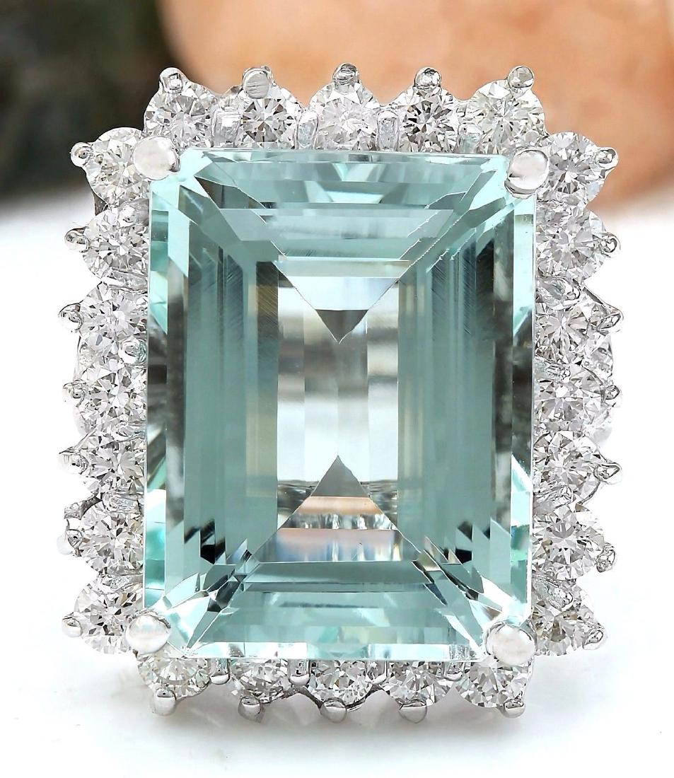 13.08 Carat Natural Aquamarine 18K Solid White Gold: 13.08 Carat Natural Aquamarine 18K Solid White Gold Diamond Ring Item Type: Ring Item Style: Cocktail Material: 18K White Gold Mainstone: Aquamarine Stone Color: Blue Stone Weight: 11.68 Carat Stone S