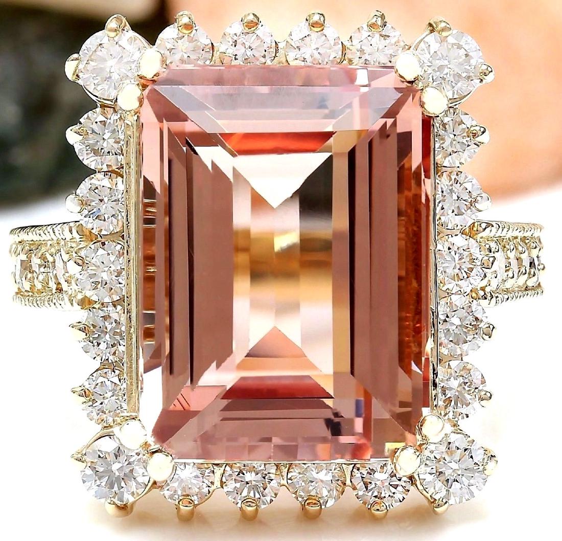 11.29 Carat Natural Morganite 18K Solid Yellow Gold: 11.29 Carat Natural Morganite 18K Solid Yellow Gold Diamond Ring Item Type: Ring Item Style: Cocktail Material: 18K Yellow Gold Mainstone: Morganite Stone Color: Peach Stone Weight: 9.89 Carat Stone S