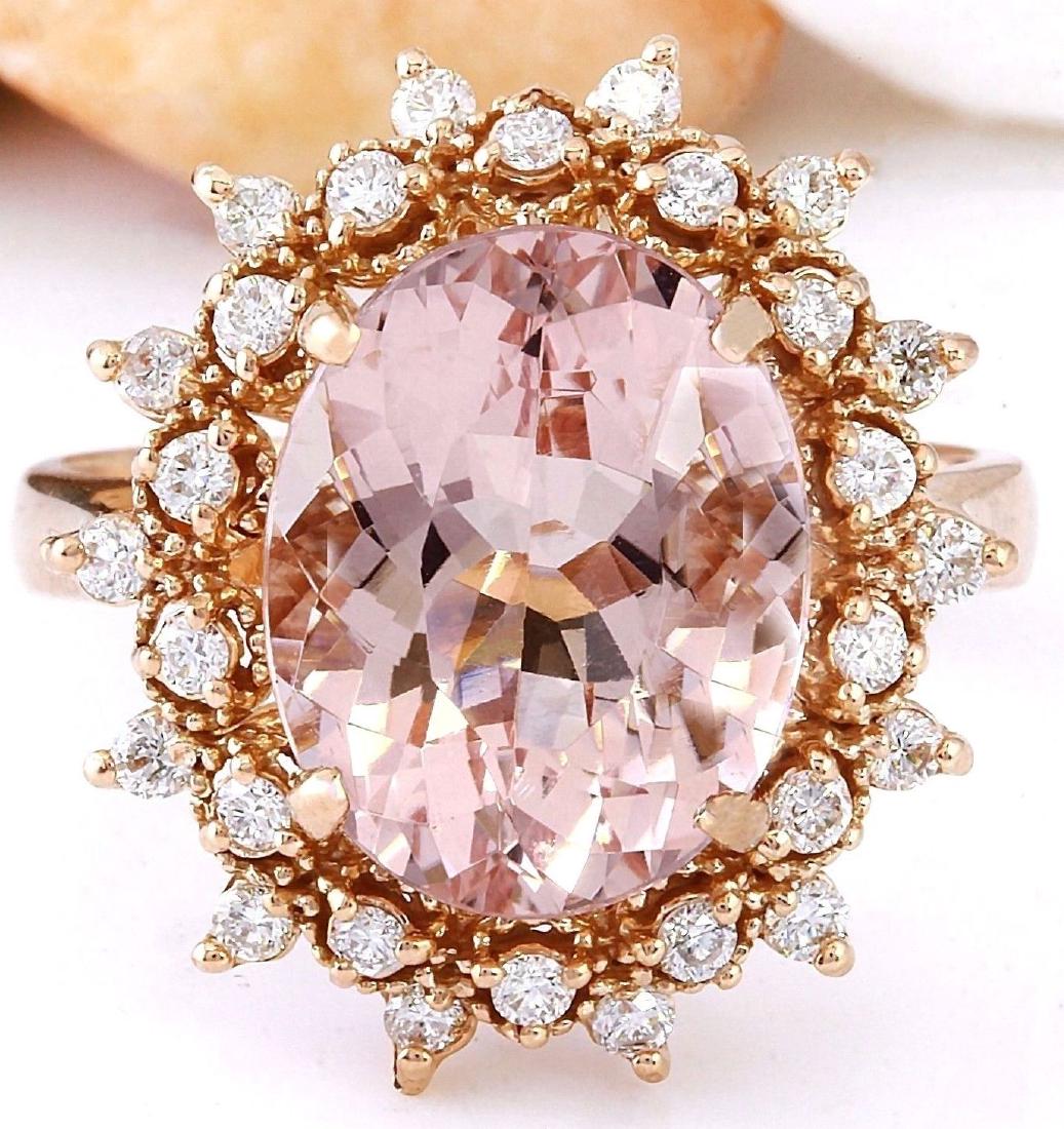 5.70 Carat Natural Morganite 18K Solid Rose Gold: 5.70 Carat Natural Morganite 18K Solid Rose Gold Diamond Ring Item Type: Ring Item Style: Cocktail Material: 18K Rose Gold Mainstone: Morganite Stone Color: Peach Stone Weight: 5.00 Carat Stone Shape: