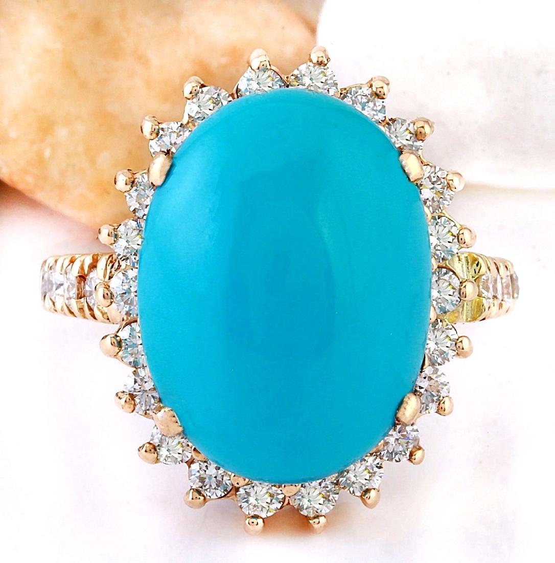 8.54 Carat Natural Turquoise 18K Solid Rose Gold: 8.54 Carat Natural Turquoise 18K Solid Rose Gold Diamond Ring Item Type: Ring Item Style: Cocktail Material: 18K Rose Gold Mainstone: Turquoise Stone Color: Blue Stone Weight: 7.24 Carat Stone Shape: 