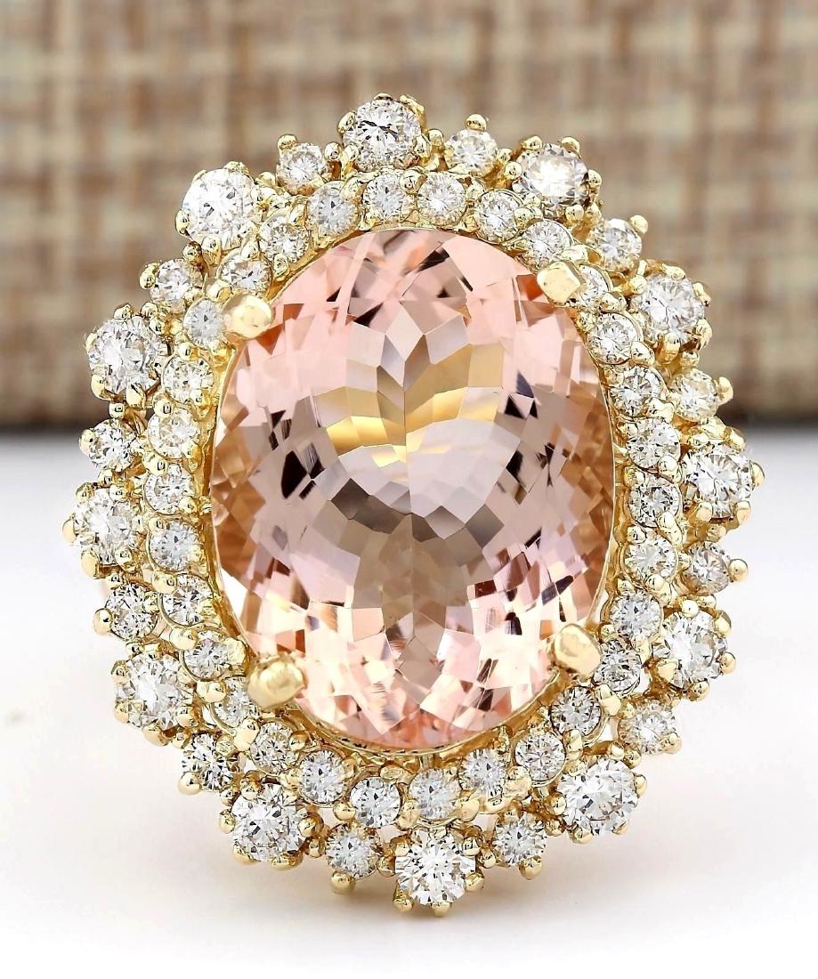 10.15 Carat Natural Morganite 18K Solid Yellow Gold: 10.15 Carat Natural Morganite 18K Solid Yellow Gold Diamond Ring Item Type: Ring Item Style: Cocktail Material: 18K Yellow Gold Mainstone: Morganite Stone Color: Peach Stone Weight: 8.65 Carat Stone S