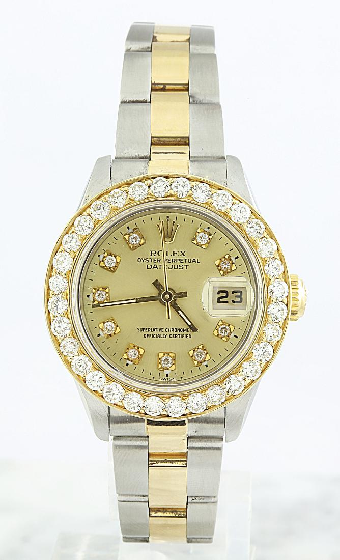 Authentic Womens 2.00 Carat Diamond Carat Rolex Oyster: Stainless Steel Total Watch Weight: 58.3 Grams Diamond Quantity 31 Face Measures: 27.70 Millimeter SKU: [600979]