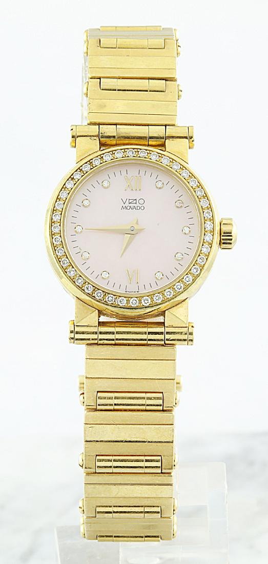 Authentic Movado Vizio 18K Yellow Gold Diamond Watch: Stamped 750 Total Watch Weight: 109.1 Grams Diamond Quantity 39 Face Measures: 24.00 Millimeter SKU: [600915]