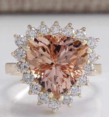 6.27Carat Natural Peach Morganite And Diamond Ring In