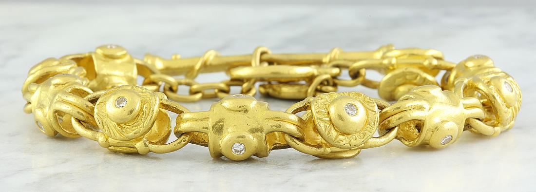 Authentic Denise Roberge 22K Yellow Gold Diamond: Stamped: 22K Total Bracelet Weight: 83.6 Grams Bracelet Length: 8 Inches Face Measures: 10.60 Millimeters