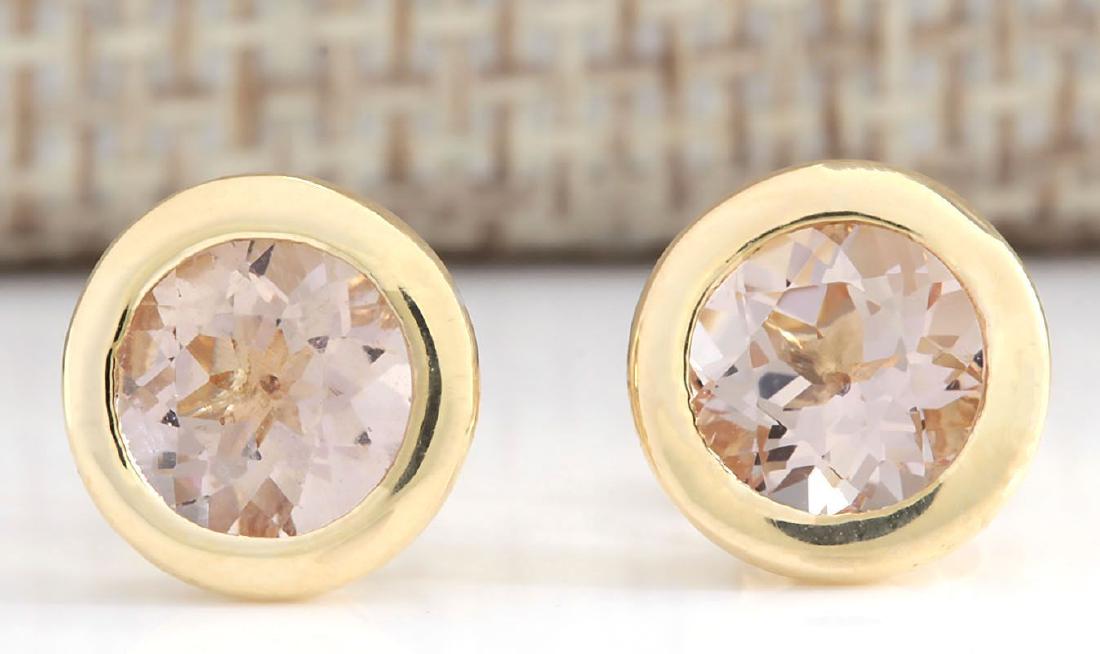 3.00 Carat Natural Morganite Earrings 18K Solid Yellow: Stamped: 18K Total Earring Weight: 1.7Grams Gemstone Weight: Total Natural Morganite Weight is 3.00ctw (Measures: 6.00mm) Face Measure: 9.03mm SKU: [703321]