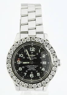 Authentic Breitling Super Ocean 6.00 Carat Diamond: Total Watch Weight: 181.7 Grams Face Measures: 43.60x43.15 Millimeter