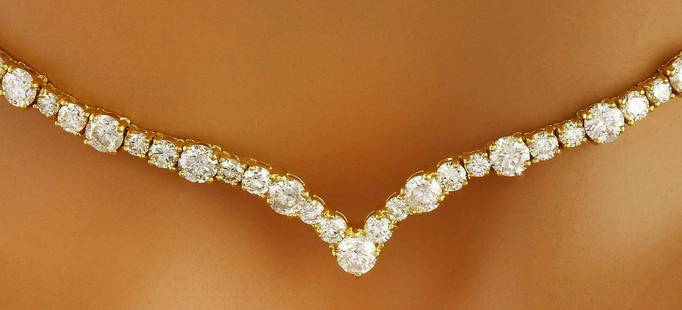 14.10 Carat Natural Diamond 18K Solid Yellow Gold: 14.10 Carat Natural Diamond 18K Solid Yellow Gold Necklace Item Type: Necklace Item Style: Tennis Item Length: 16 Inches Material: 18K Yellow Gold Mainstone: Diamond Stone Color: F-G Stone Clarity: VS