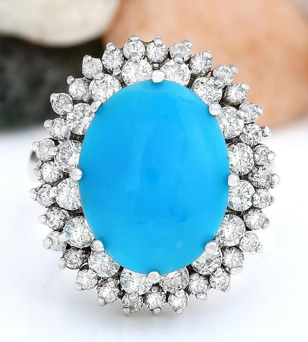 10.82 Carat Natural Turquoise 18K Solid White Gold: 10.82 Carat Natural Turquoise 18K Solid White Gold Diamond Ring Item Type: Ring Item Style: Cocktail Material: 18K White Gold Mainstone: Turquoise Stone Color: Blue Stone Weight: 9.32 Carat Stone Shap